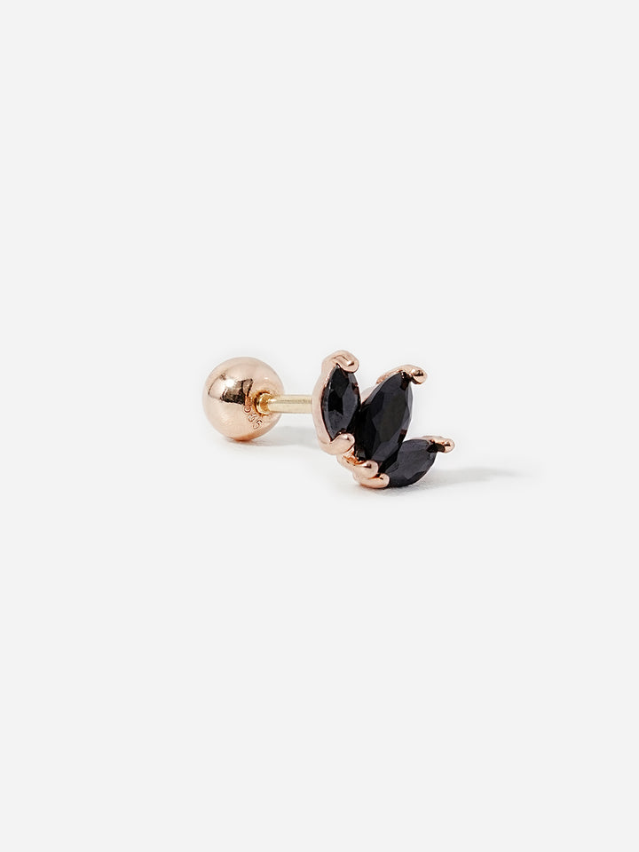 14K Solid Gold Black Mini Tiara Cartilage Earring 20G
