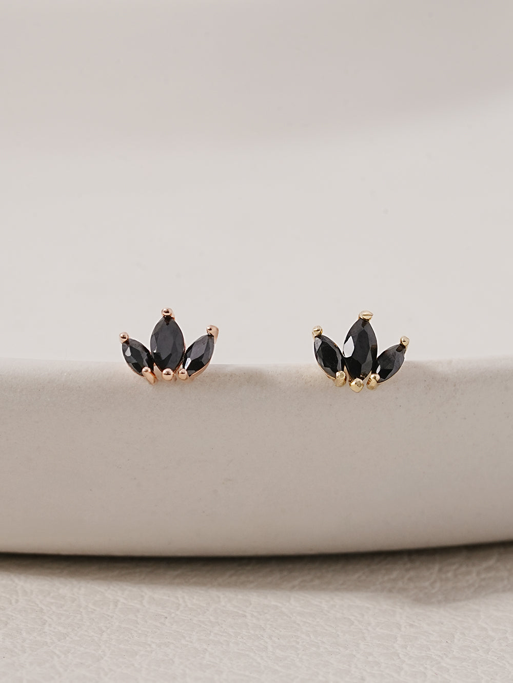 14K Solid Gold Black Mini Tiara Cartilage Earring 20G
