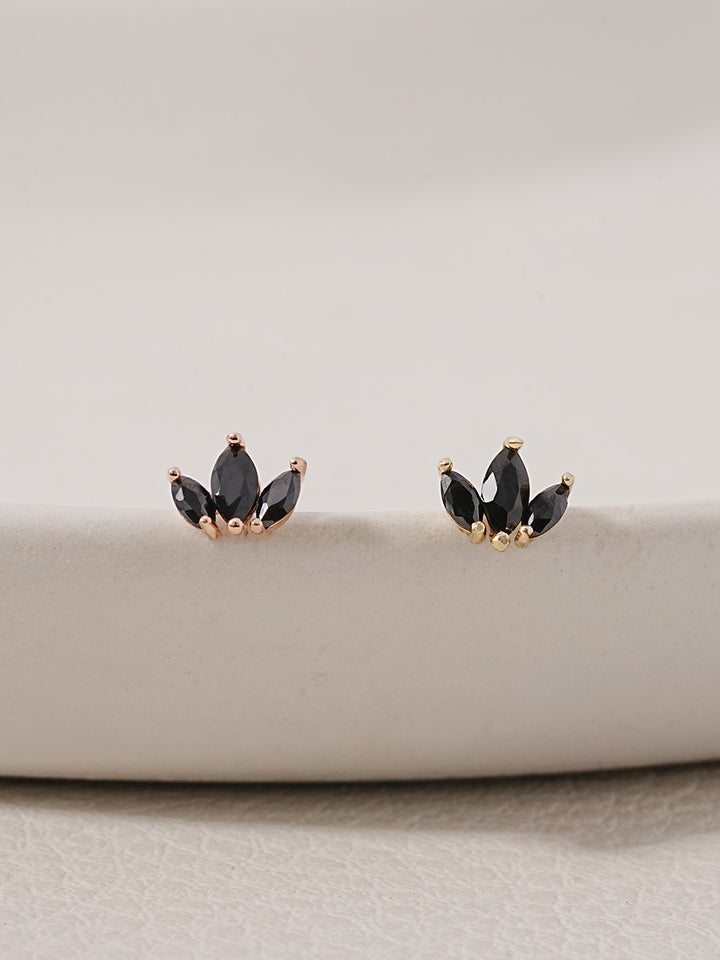 14K Solid Gold Black Mini Tiara Cartilage Earring 20G