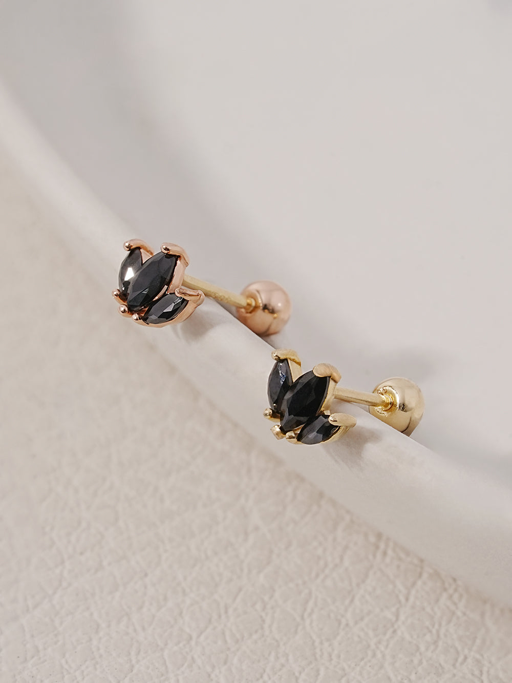 14K Solid Gold Black Mini Tiara Cartilage Earring 20G