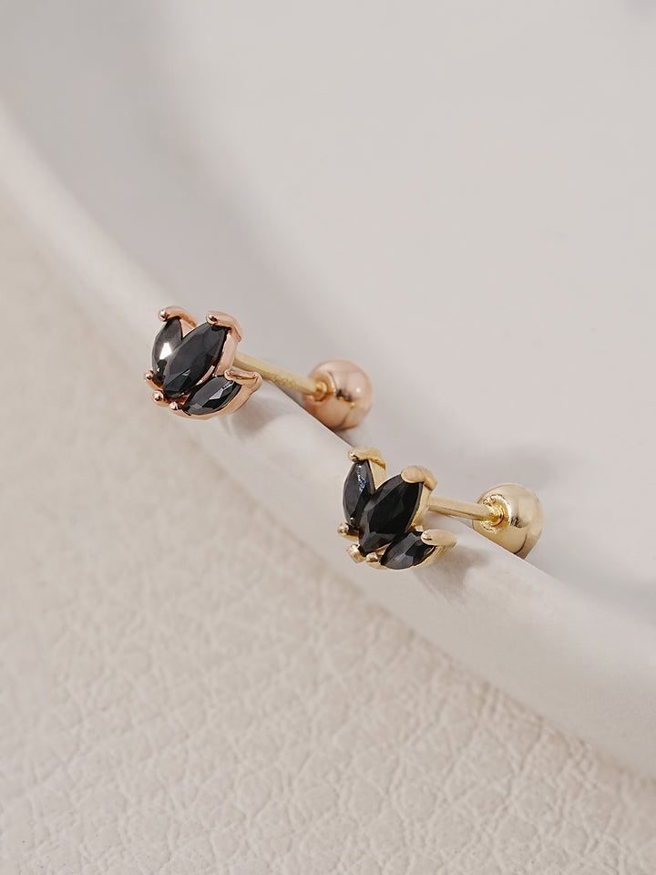 14K Solid Gold Black Mini Tiara Cartilage Earring 20G