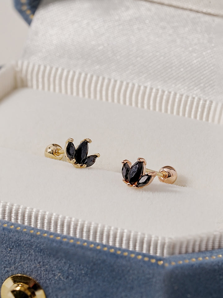 14K Solid Gold Black Mini Tiara Cartilage Earring 20G