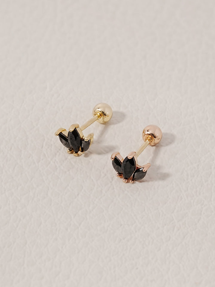 14K Solid Gold Black Mini Tiara Cartilage Earring 20G