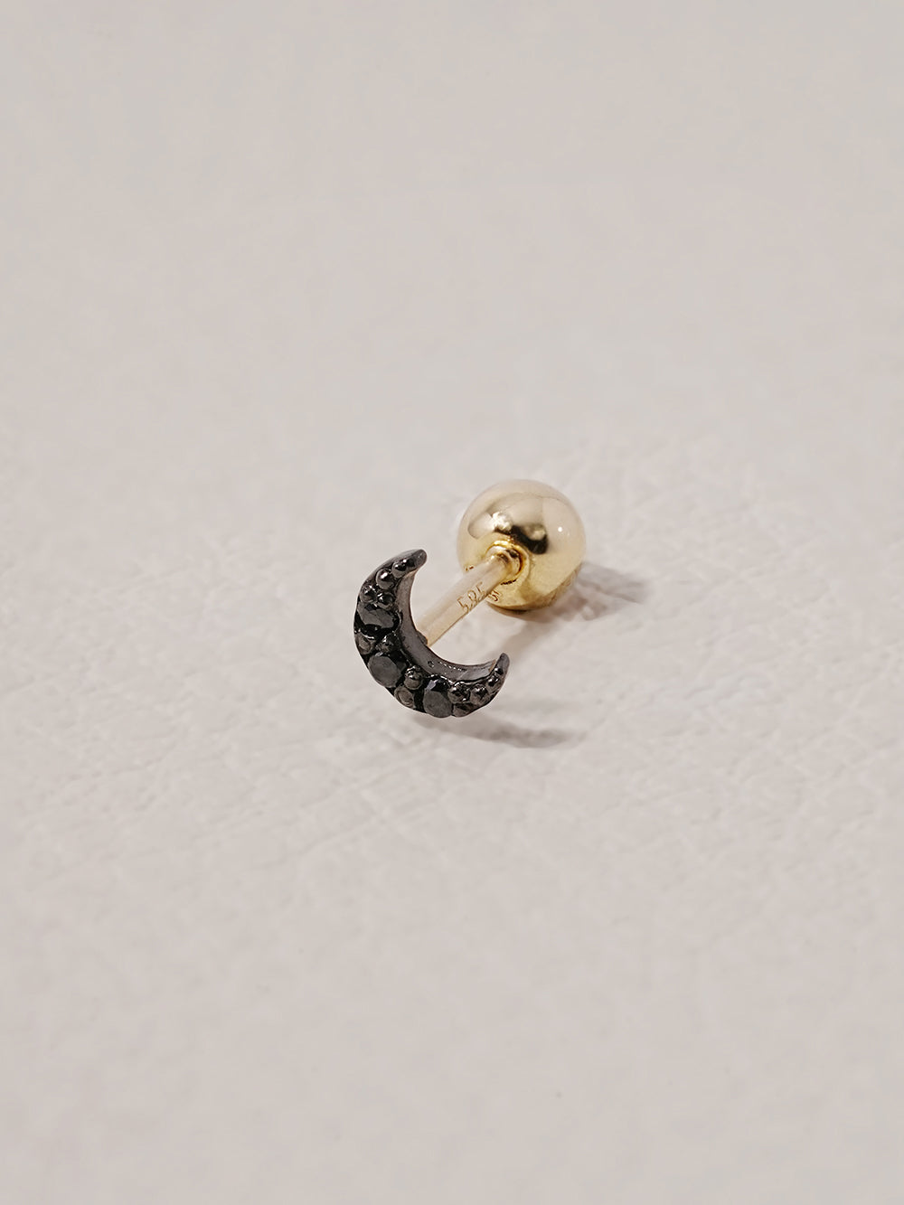 14K Solid Gold Black Minimi Cubic Moon Cartilage Earring 20G