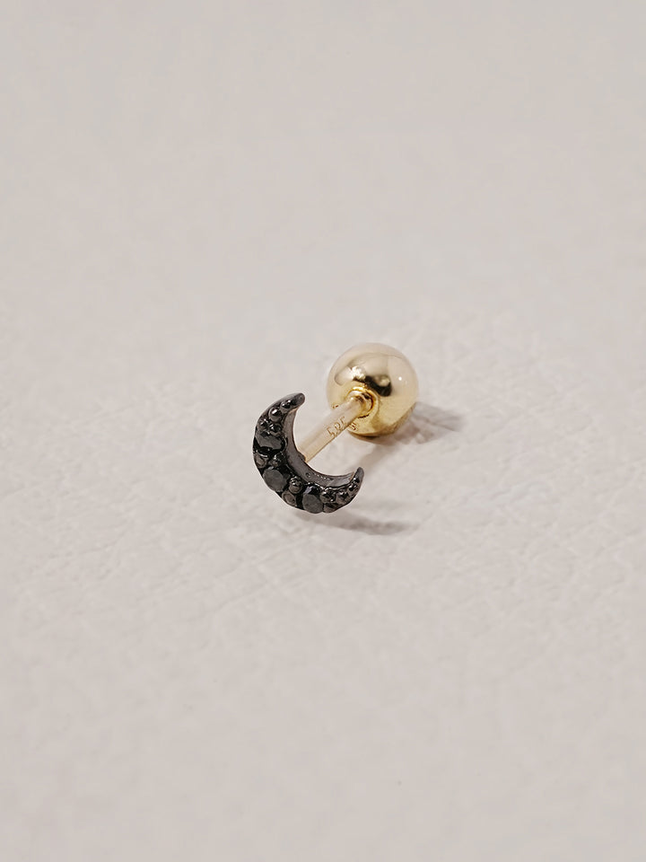 14K Solid Gold Black Minimi Cubic Moon Cartilage Earring 20G