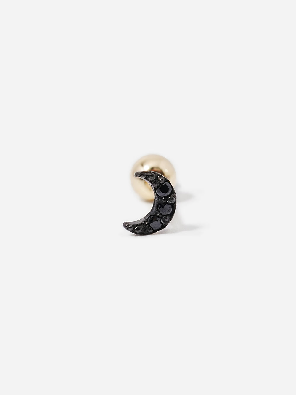 14K Solid Gold Black Minimi Cubic Moon Cartilage Earring 20G