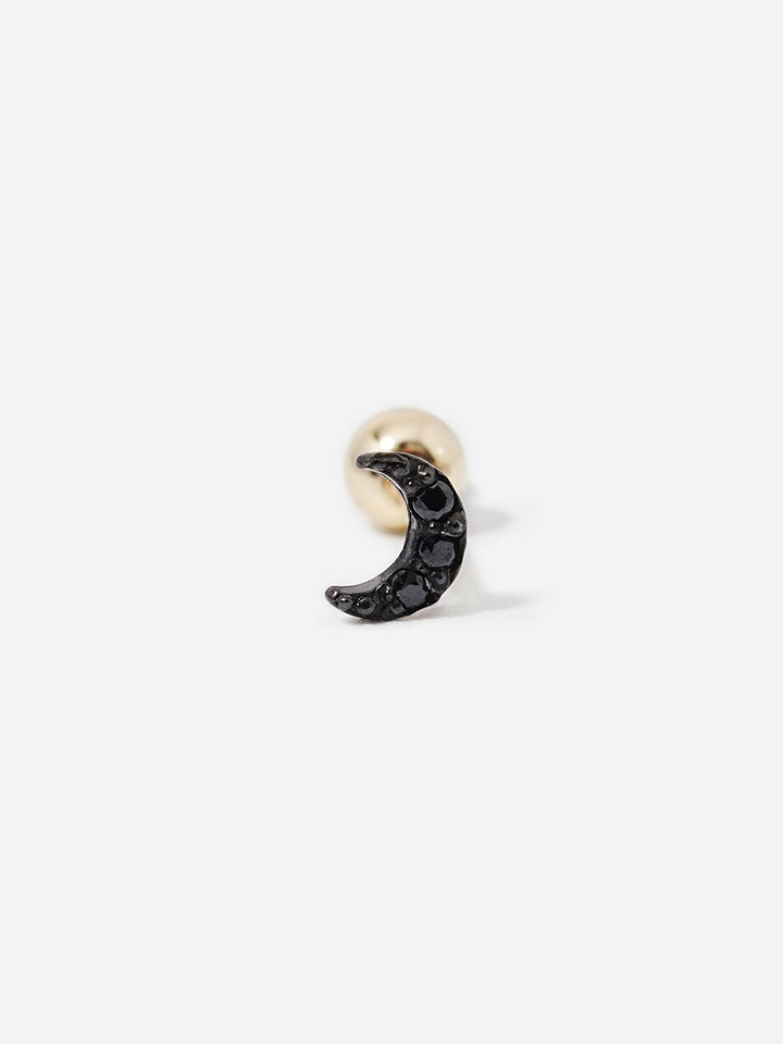 14K Solid Gold Black Minimi Cubic Moon Cartilage Earring 20G