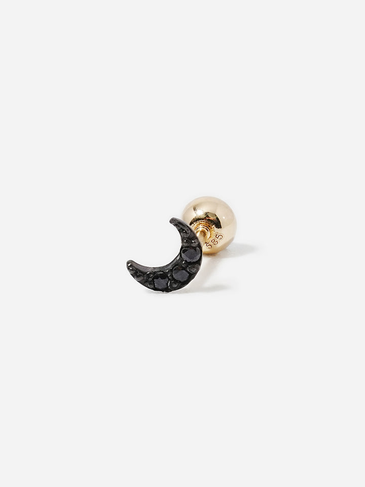 14K Solid Gold Black Minimi Cubic Moon Cartilage Earring 20G