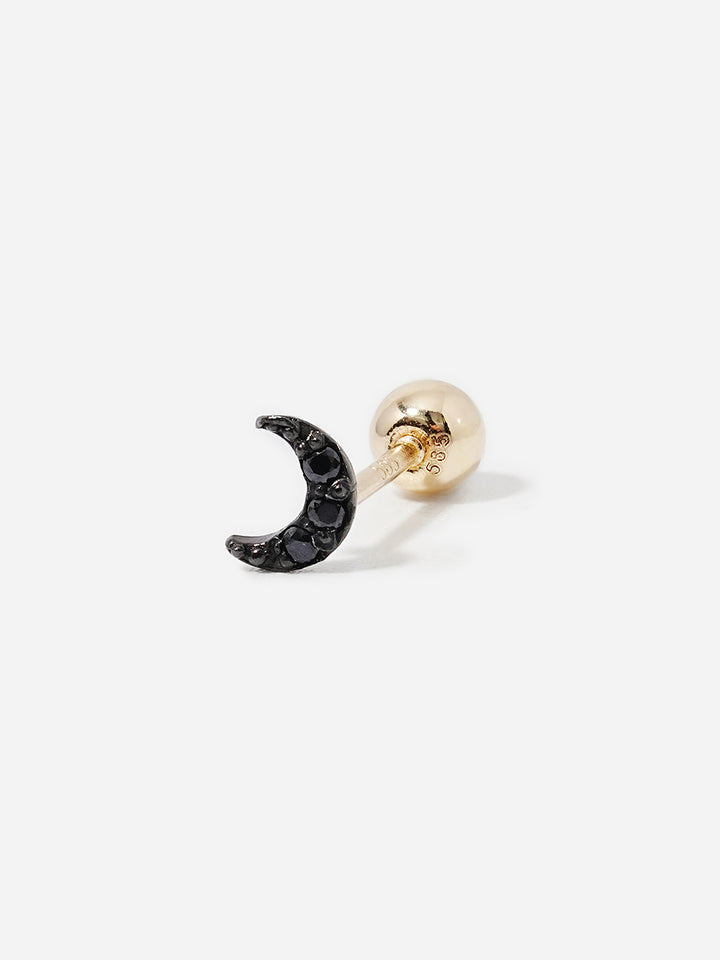14K Solid Gold Black Minimi Cubic Moon Cartilage Earring 20G