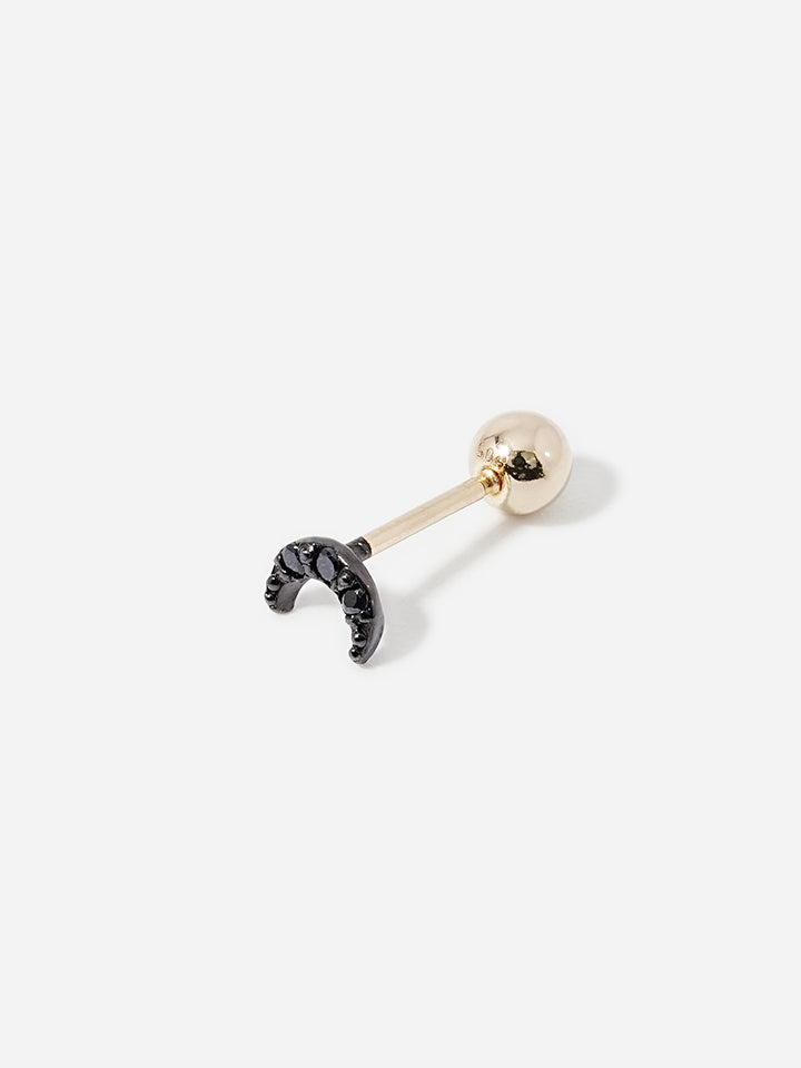 14K Solid Gold Black Minimi Cubic Moon Cartilage Earring 20G