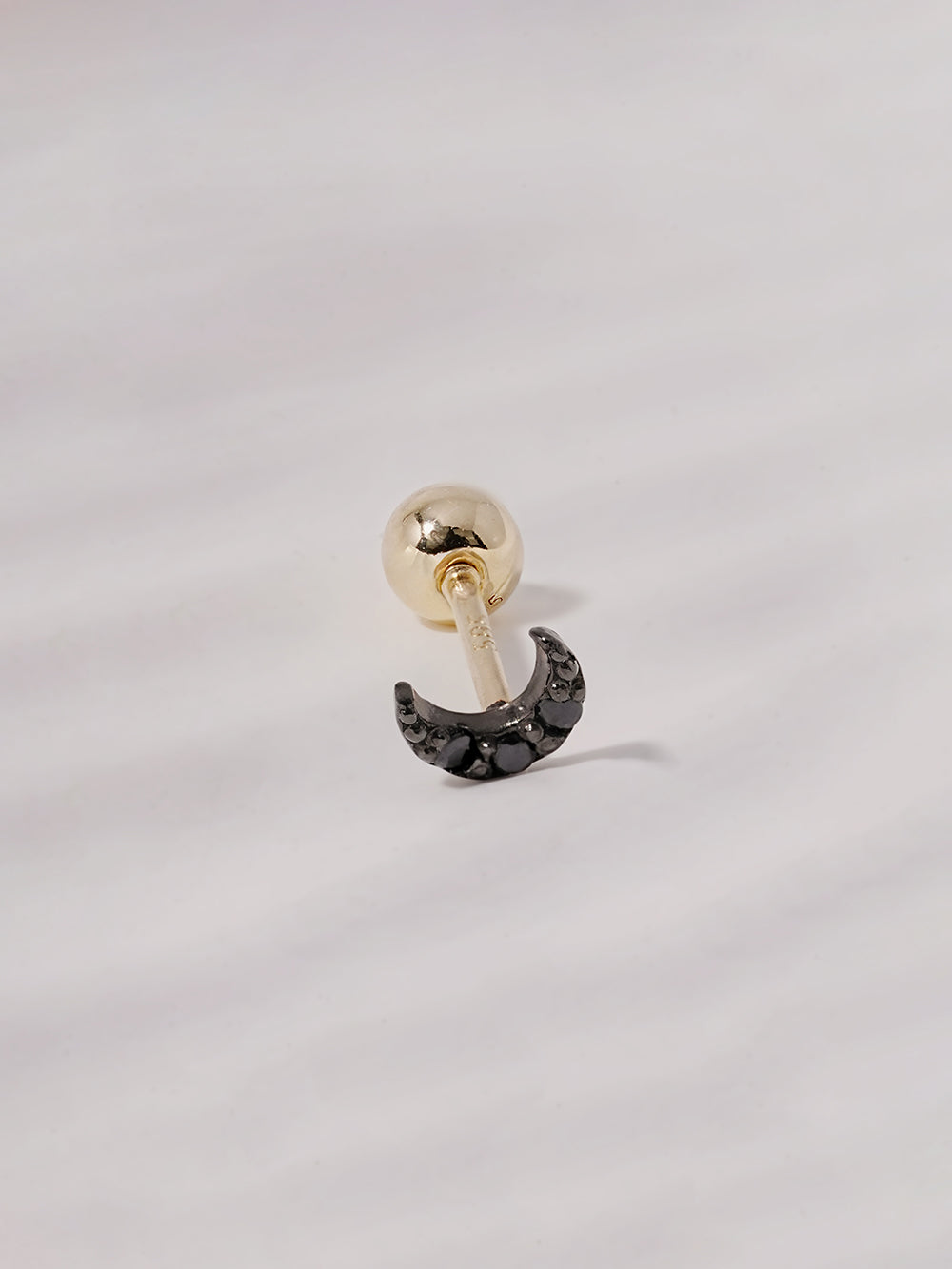 14K Solid Gold Black Minimi Cubic Moon Cartilage Earring 20G