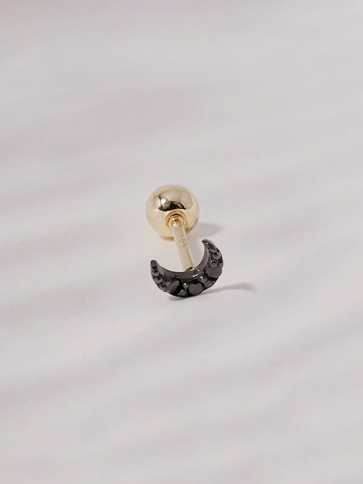 14K Solid Gold Black Minimi Cubic Moon Cartilage Earring 20G