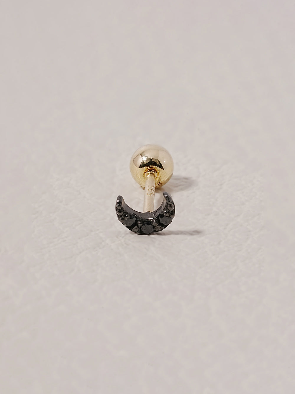 14K Solid Gold Black Minimi Cubic Moon Cartilage Earring 20G