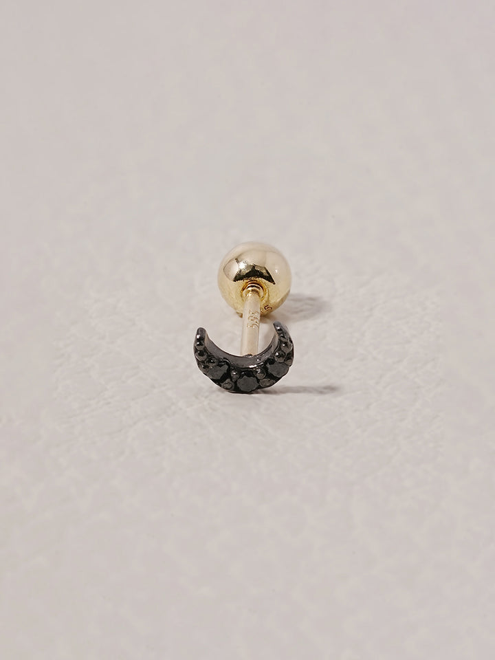 14K Solid Gold Black Minimi Cubic Moon Cartilage Earring 20G