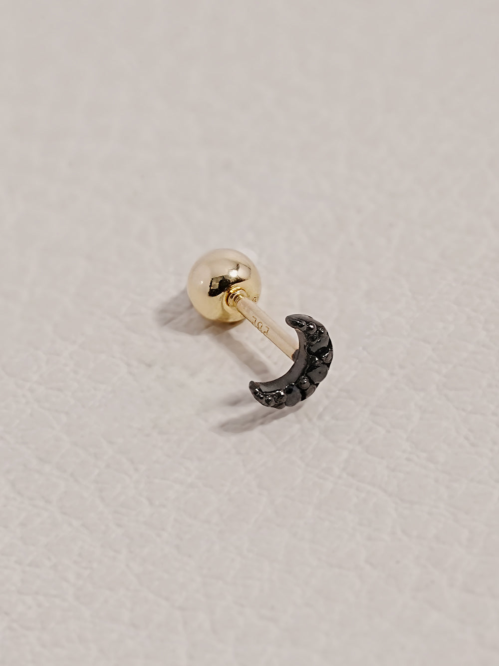 14K Solid Gold Black Minimi Cubic Moon Cartilage Earring 20G