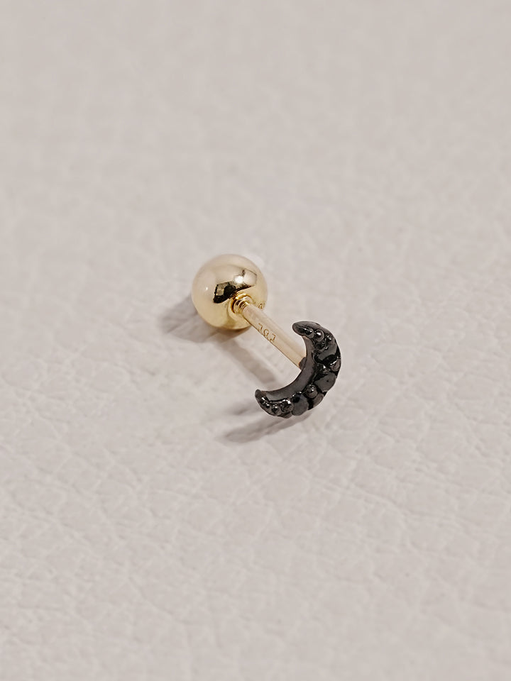14K Solid Gold Black Minimi Cubic Moon Cartilage Earring 20G