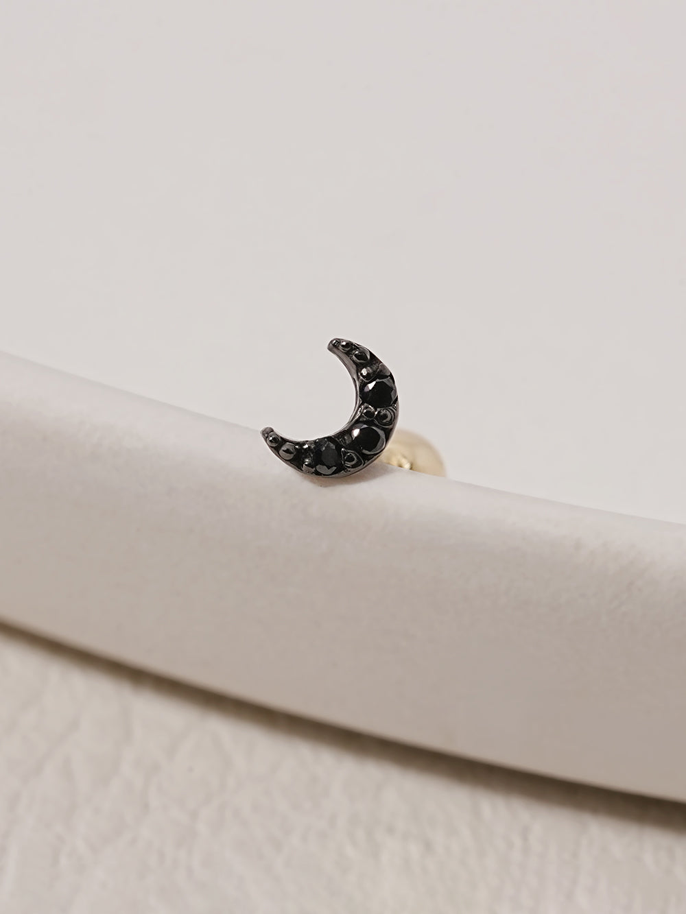 14K Solid Gold Black Minimi Cubic Moon Cartilage Earring 20G