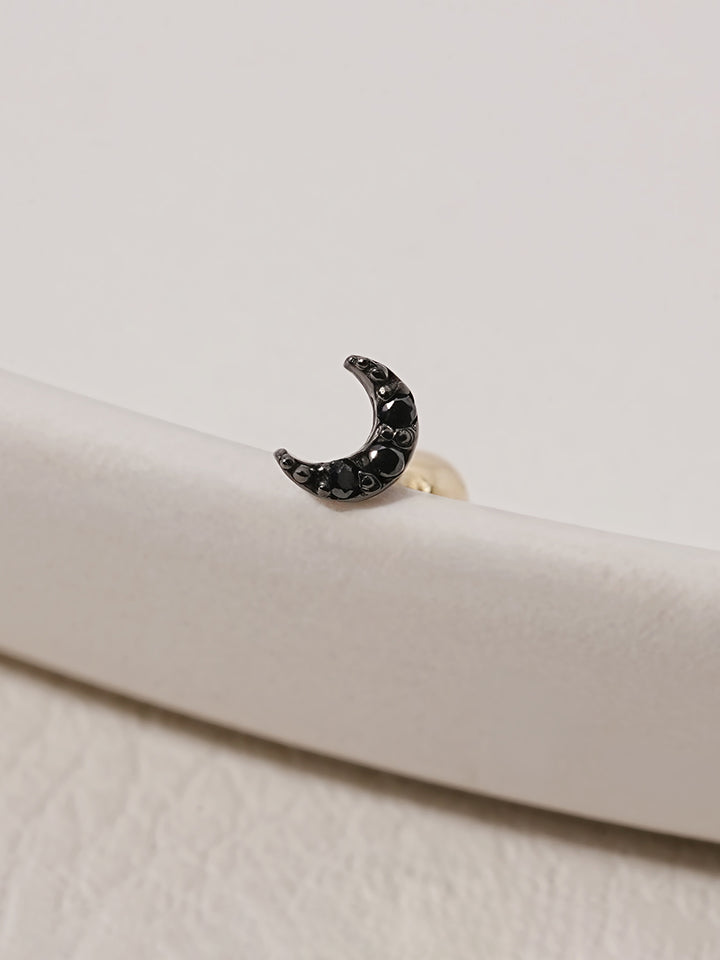 14K Solid Gold Black Minimi Cubic Moon Cartilage Earring 20G