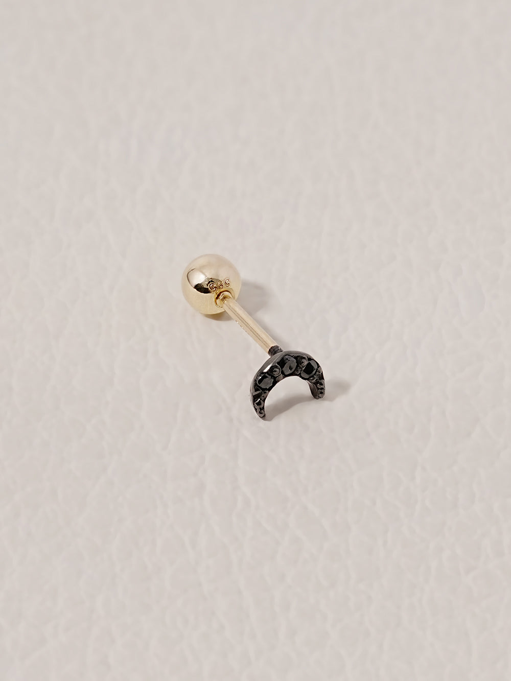 14K Solid Gold Black Minimi Cubic Moon Cartilage Earring 20G