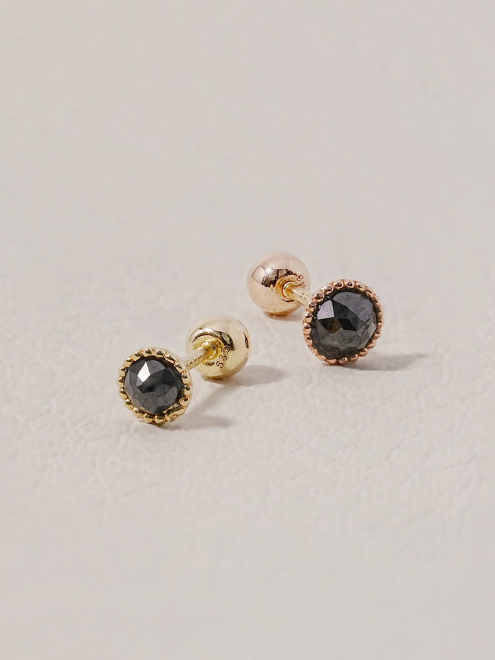 14K Solid Gold Black Rose Cut Cubic Flower Ball Cartilage Earring 20G