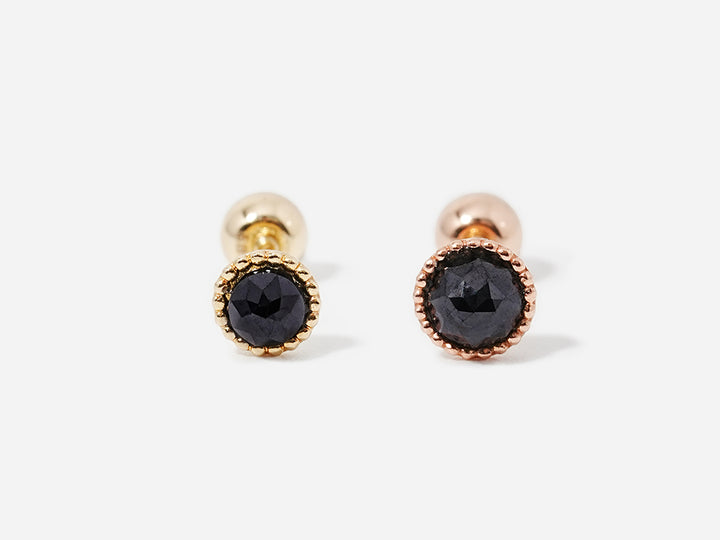 14K Solid Gold Black Rose Cut Cubic Flower Ball Cartilage Earring 20G