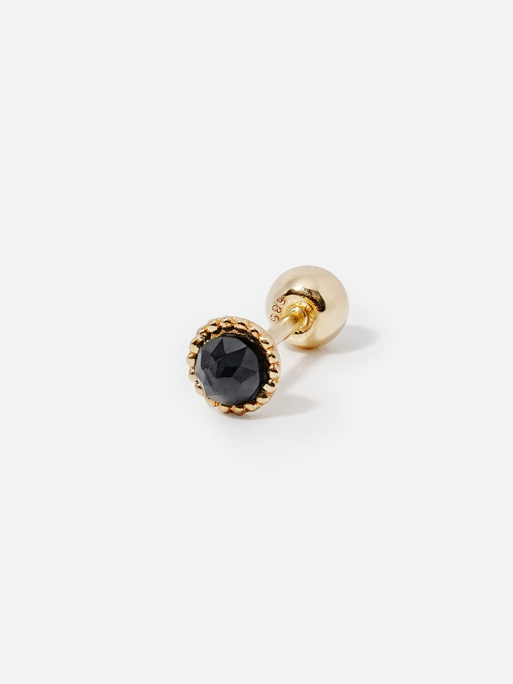 14K Solid Gold Black Rose Cut Cubic Flower Ball Cartilage Earring 20G