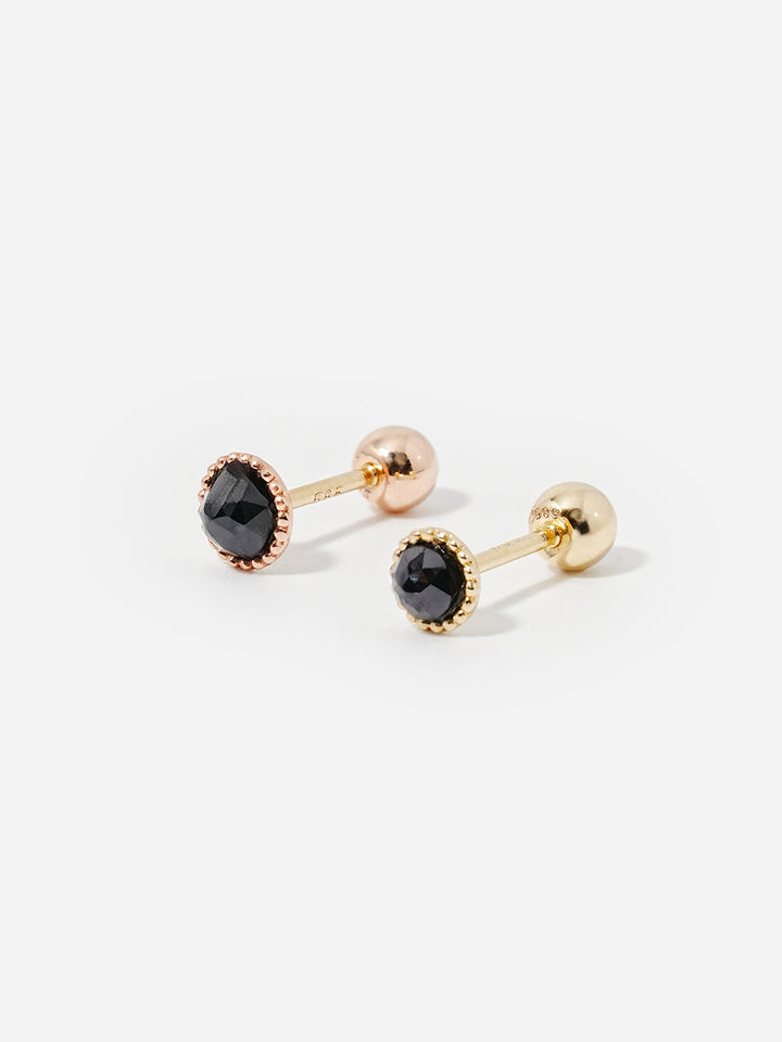 14K Solid Gold Black Rose Cut Cubic Flower Ball Cartilage Earring 20G