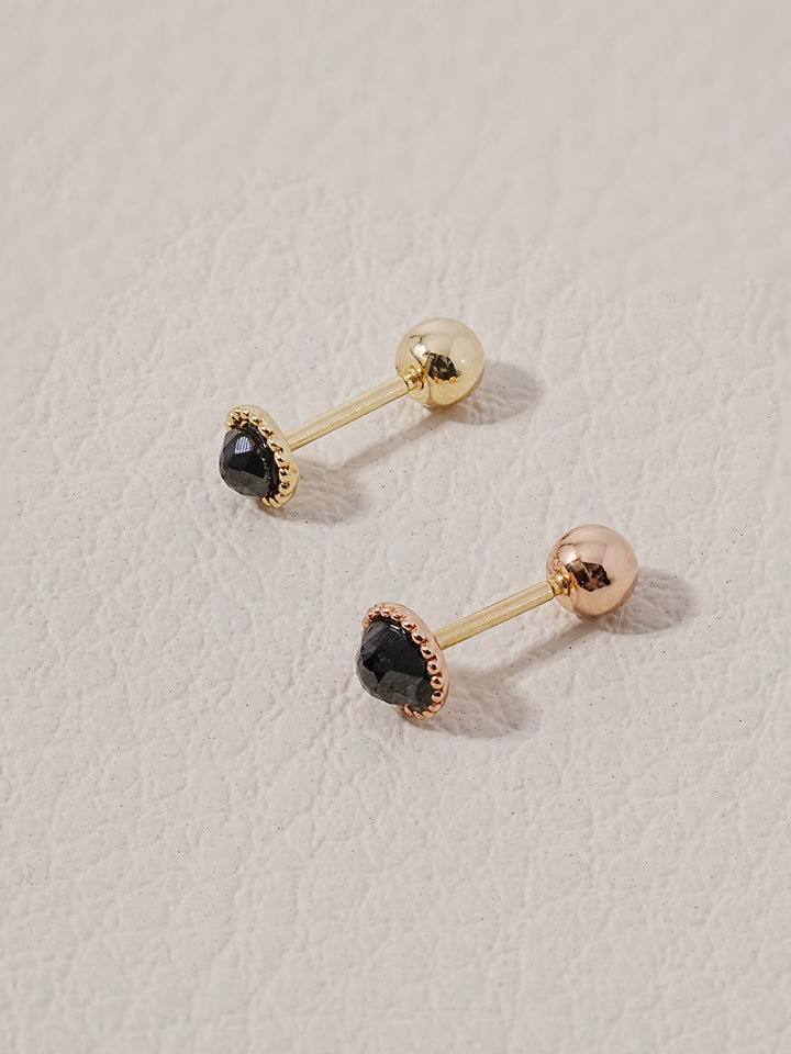 14K Solid Gold Black Rose Cut Cubic Flower Ball Cartilage Earring 20G
