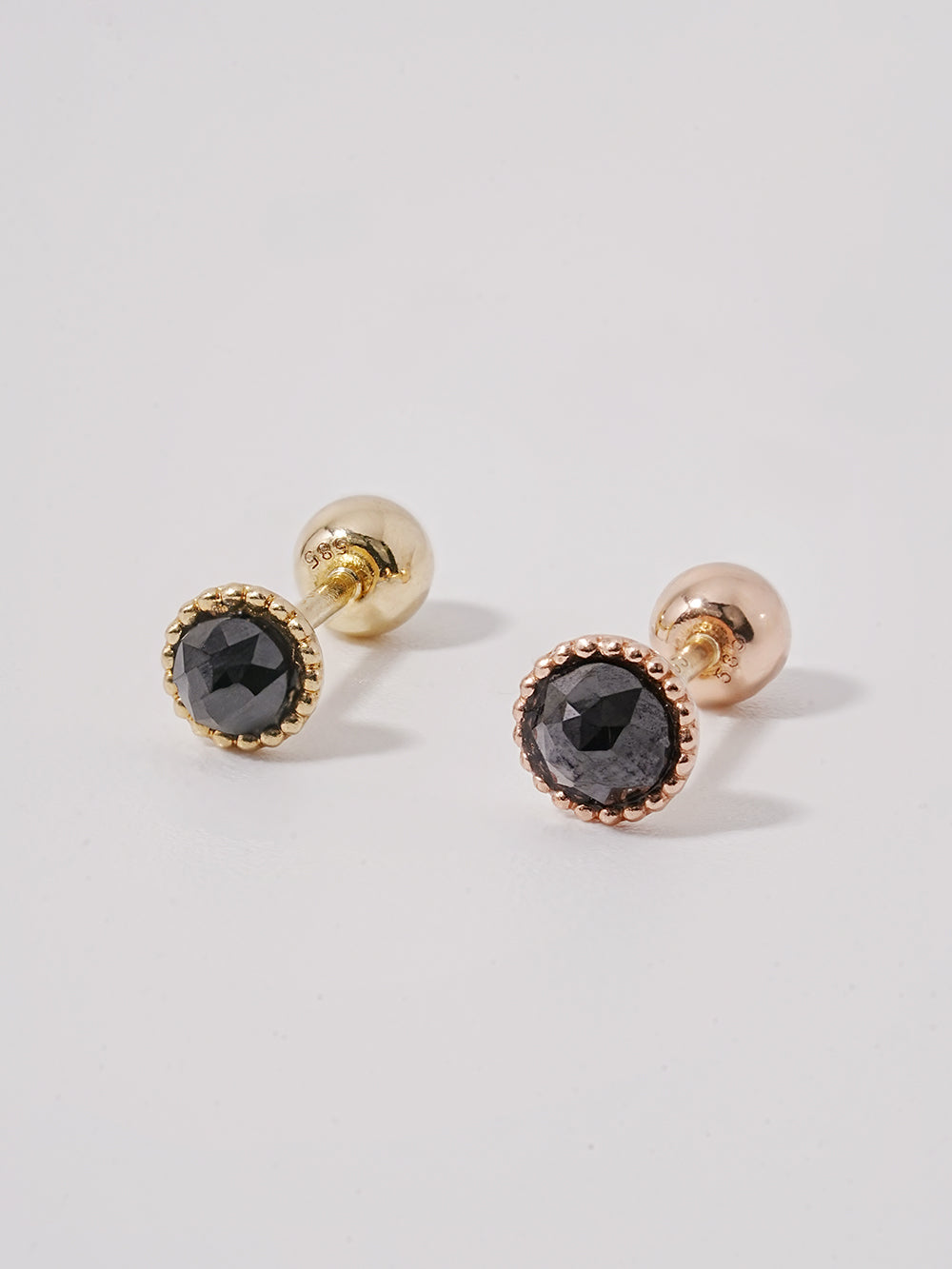 14K Solid Gold Black Rose Cut Cubic Flower Ball Cartilage Earring 20G