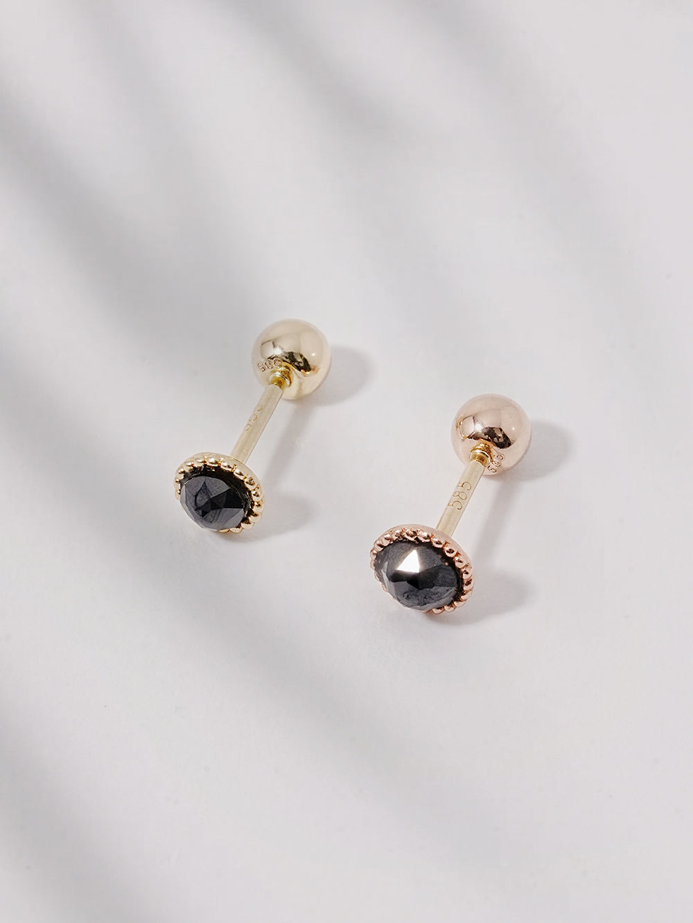 14K Solid Gold Black Rose Cut Cubic Flower Ball Cartilage Earring 20G