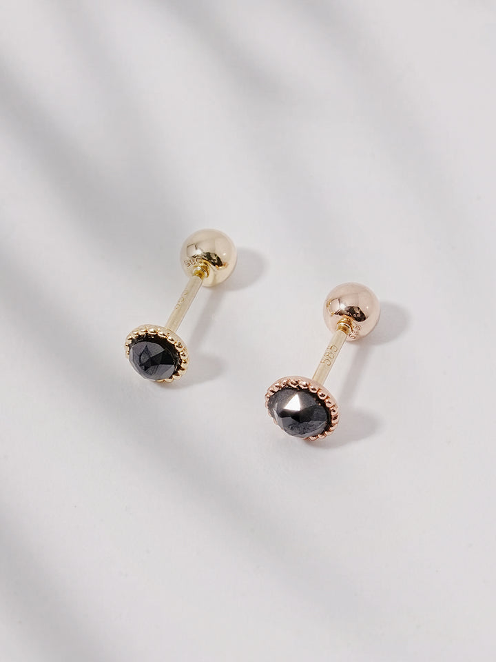 14K Solid Gold Black Rose Cut Cubic Flower Ball Cartilage Earring 20G