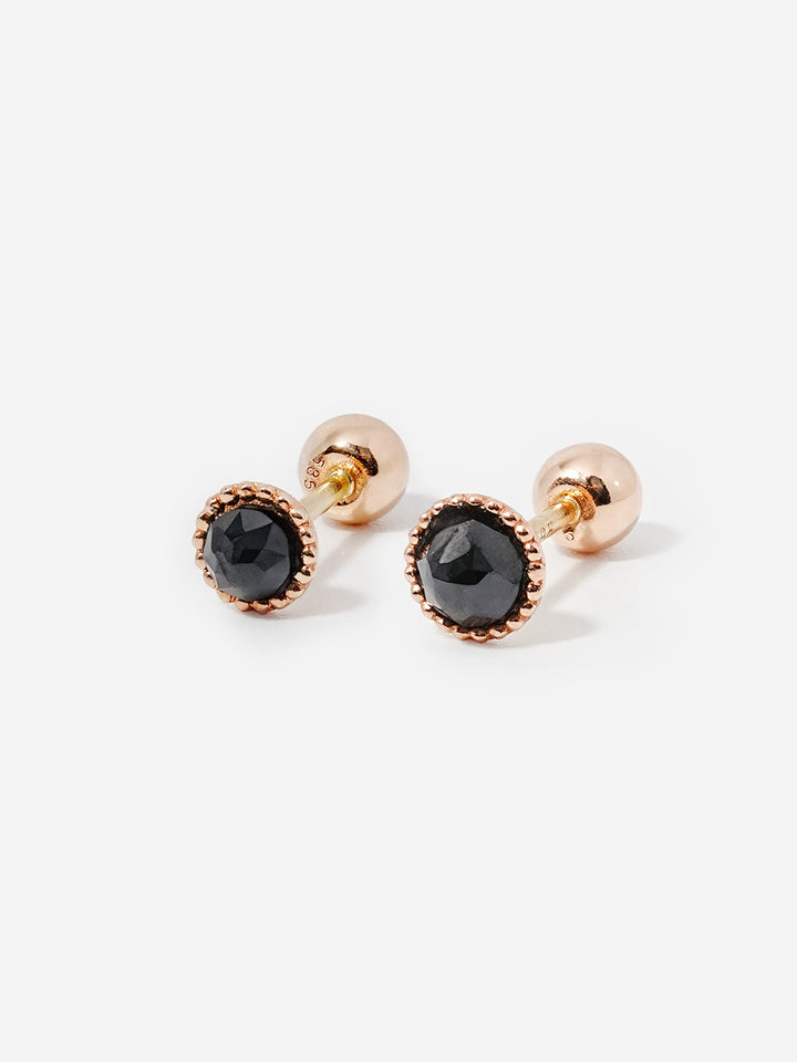 14K Solid Gold Black Rose Cut Cubic Flower Ball Cartilage Earring 20G