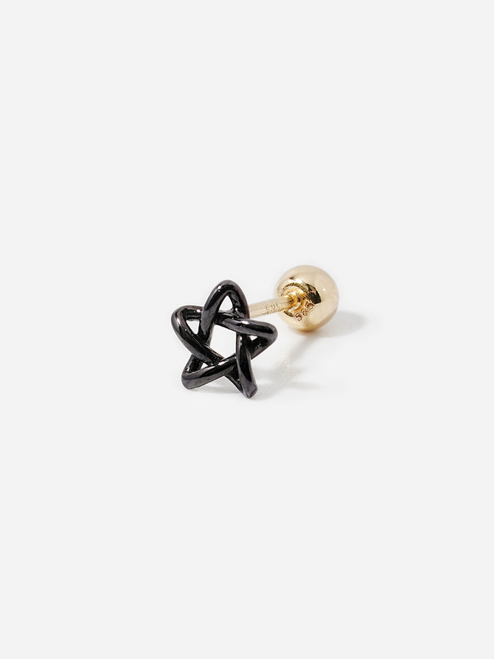 14K Solid Gold Black Star Point Cartilage Earring 20G