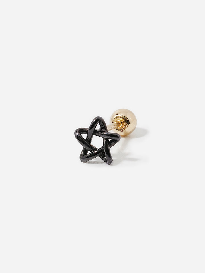 14K Solid Gold Black Star Point Cartilage Earring 20G
