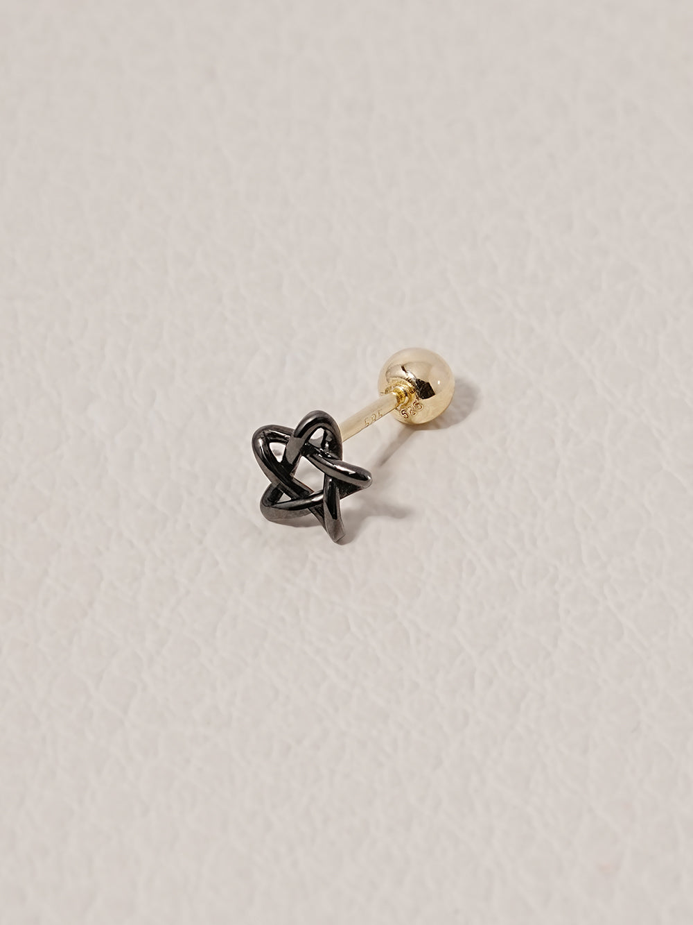 14K Solid Gold Black Star Point Cartilage Earring 20G