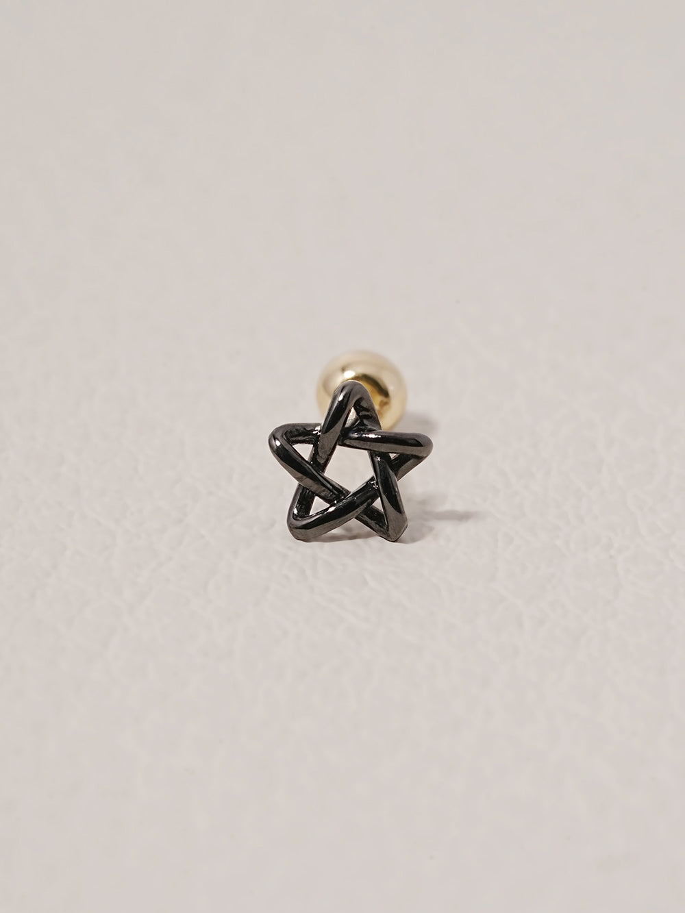14K Solid Gold Black Star Point Cartilage Earring 20G