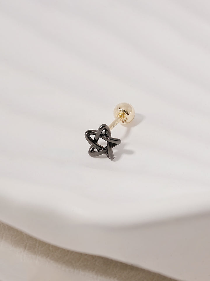 14K Solid Gold Black Star Point Cartilage Earring 20G