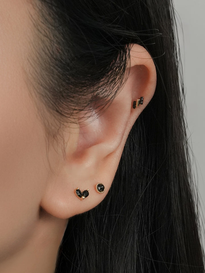 14K Solid Gold Black Rose Cut Cubic Flower Ball Cartilage Earring 20G
