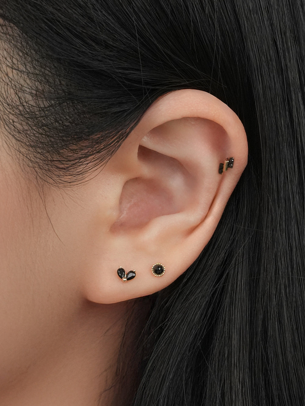 14K Solid Gold Black Rose Cut Cubic Flower Ball Cartilage Earring 20G
