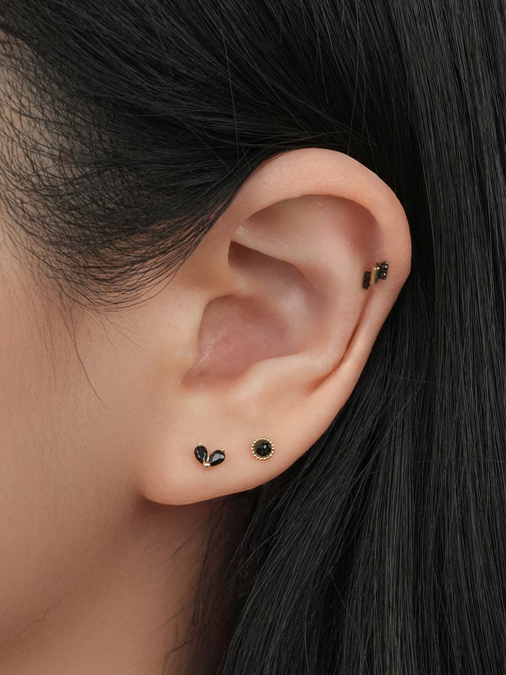 14K Solid Gold Black Rose Cut Cubic Flower Ball Cartilage Earring 20G