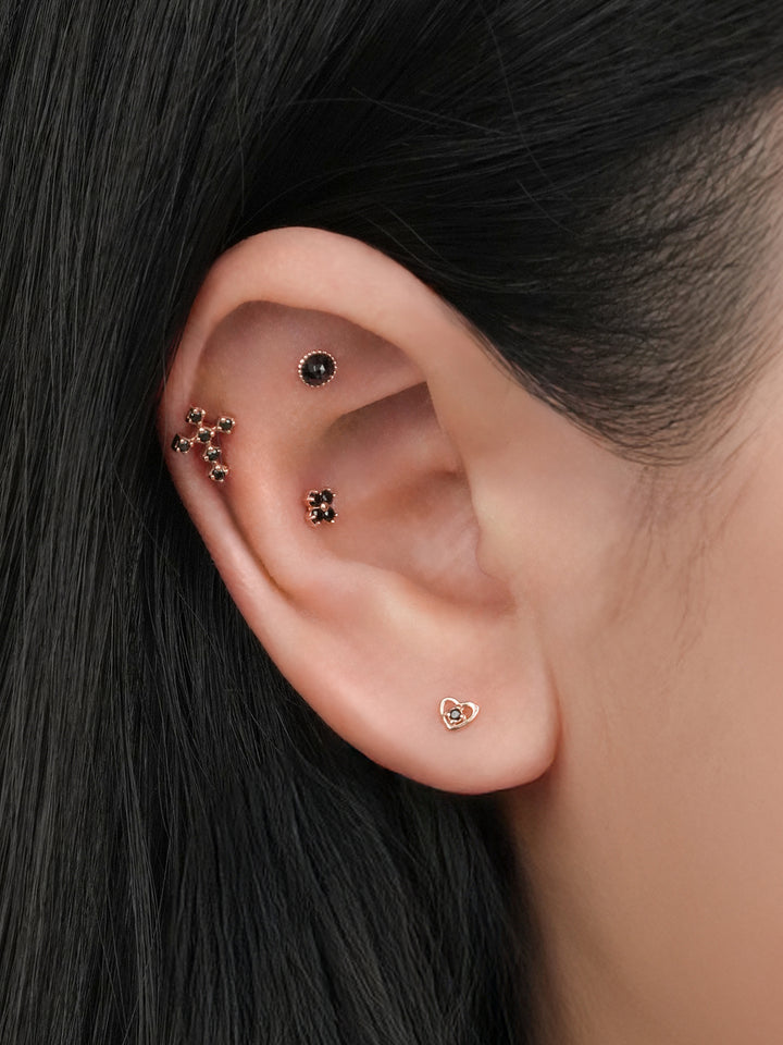 14K Solid Gold Black Rose Cut Cubic Flower Ball Cartilage Earring 20G