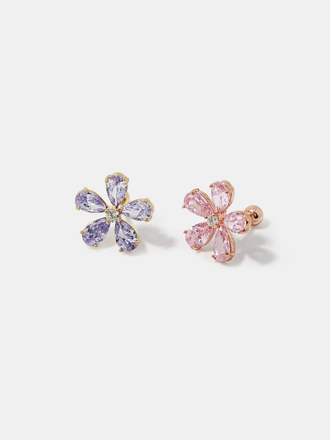 14K Solid Gold Big Flower Color Cubic Cartilage Earring 20G