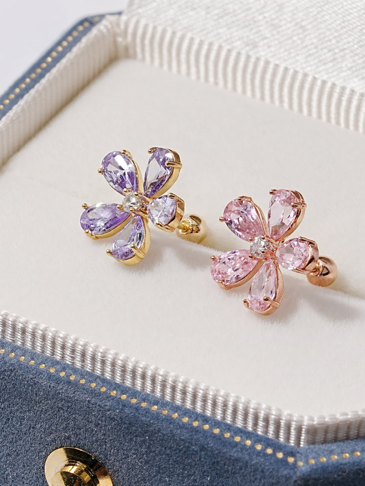 14K Solid Gold Big Flower Color Cubic Cartilage Earring 20G