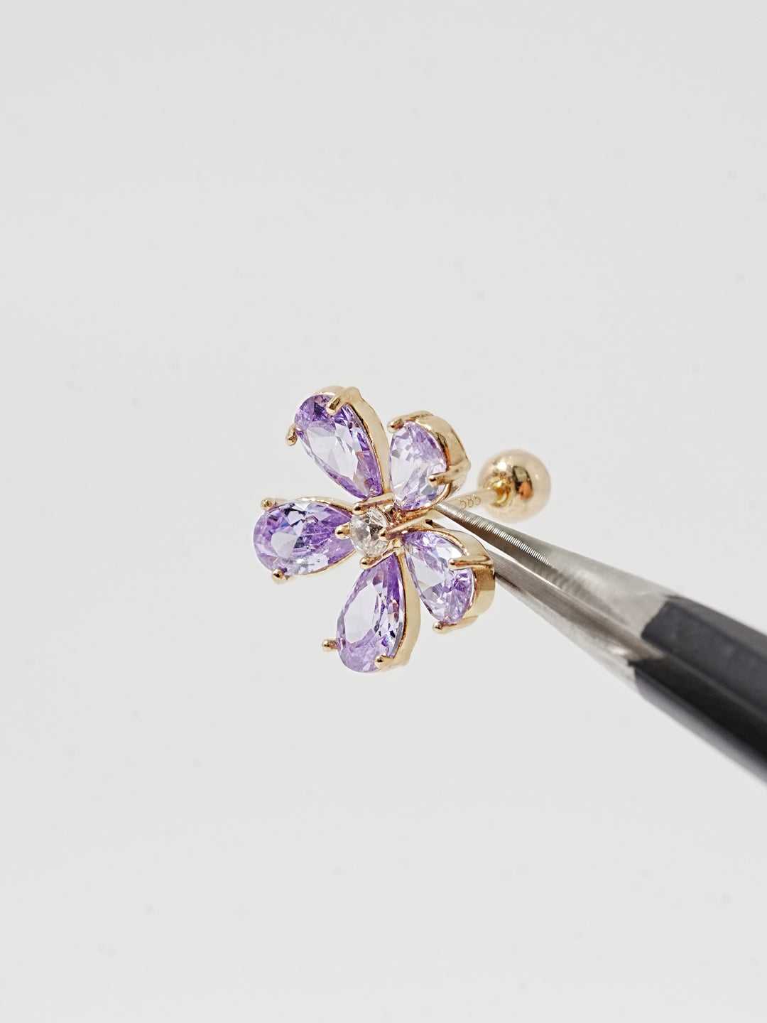 14K Solid Gold Big Flower Color Cubic Cartilage Earring 20G