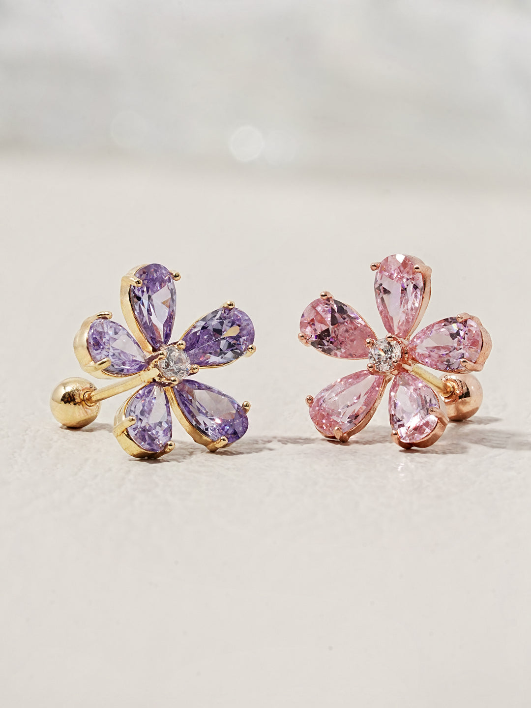 14K Solid Gold Big Flower Color Cubic Cartilage Earring 20G