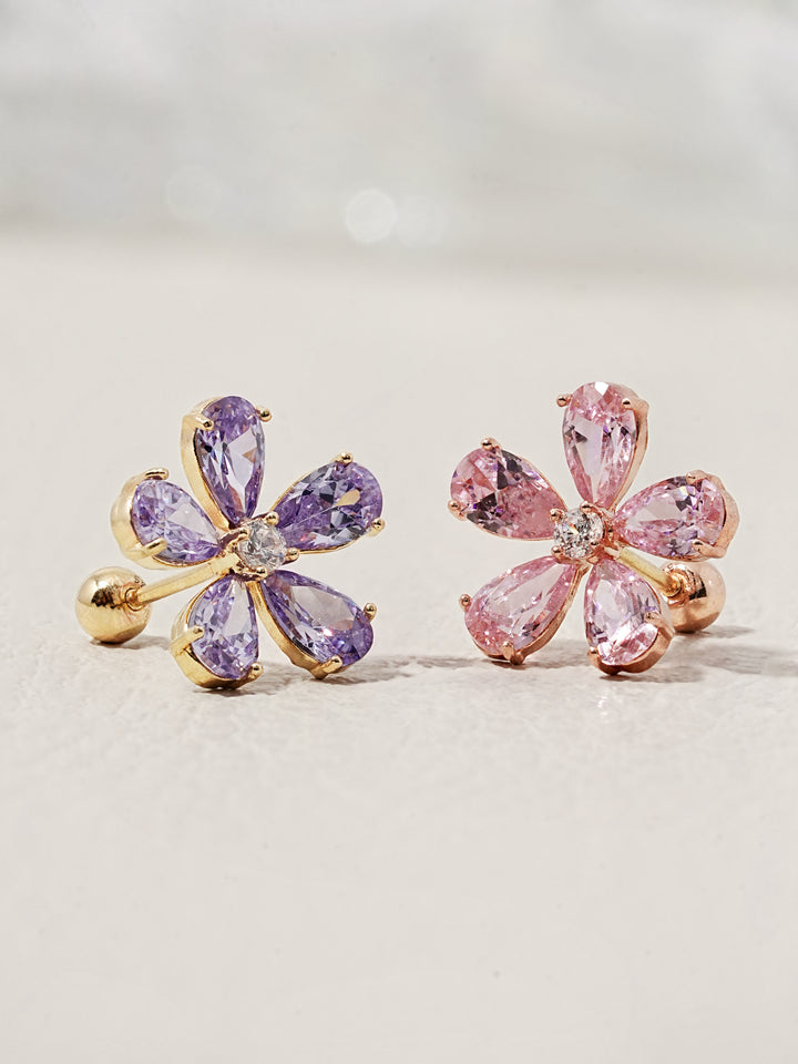 14K Solid Gold Big Flower Color Cubic Cartilage Earring 20G