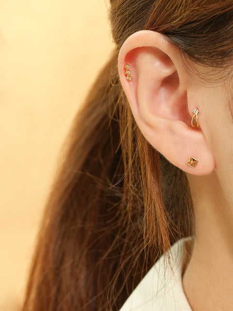 14K Gold Triple Lights Cartilage Earring 20G