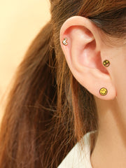 14K Gold Enamel Smile Cartilage Earring 20G