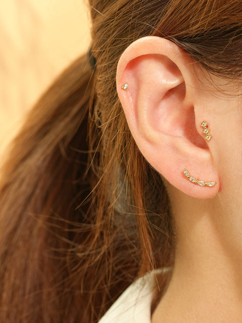 14K Gold Branch Cubic Cartilage Earring 20G