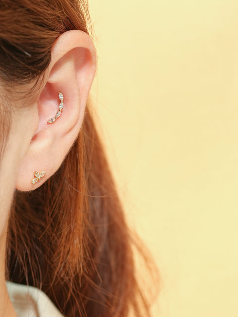 14K Gold Maple Leaf Cartilage Earring 20G